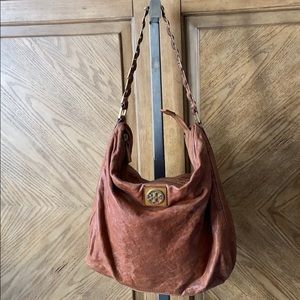 Tory Burch Tan leather distressed hobo bag